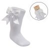 S350-W-06: White Knee Length Socks w/Large Bow (0-6 Months)